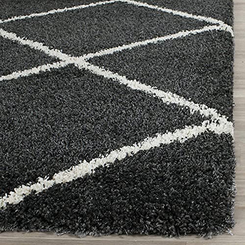 Image of Modern Anti Slip Shaggy Fluffy Fur Rectangular Rug And Carpet For Living Room, Bedroom (8X11 Feet, Dark Grey & Ivory)