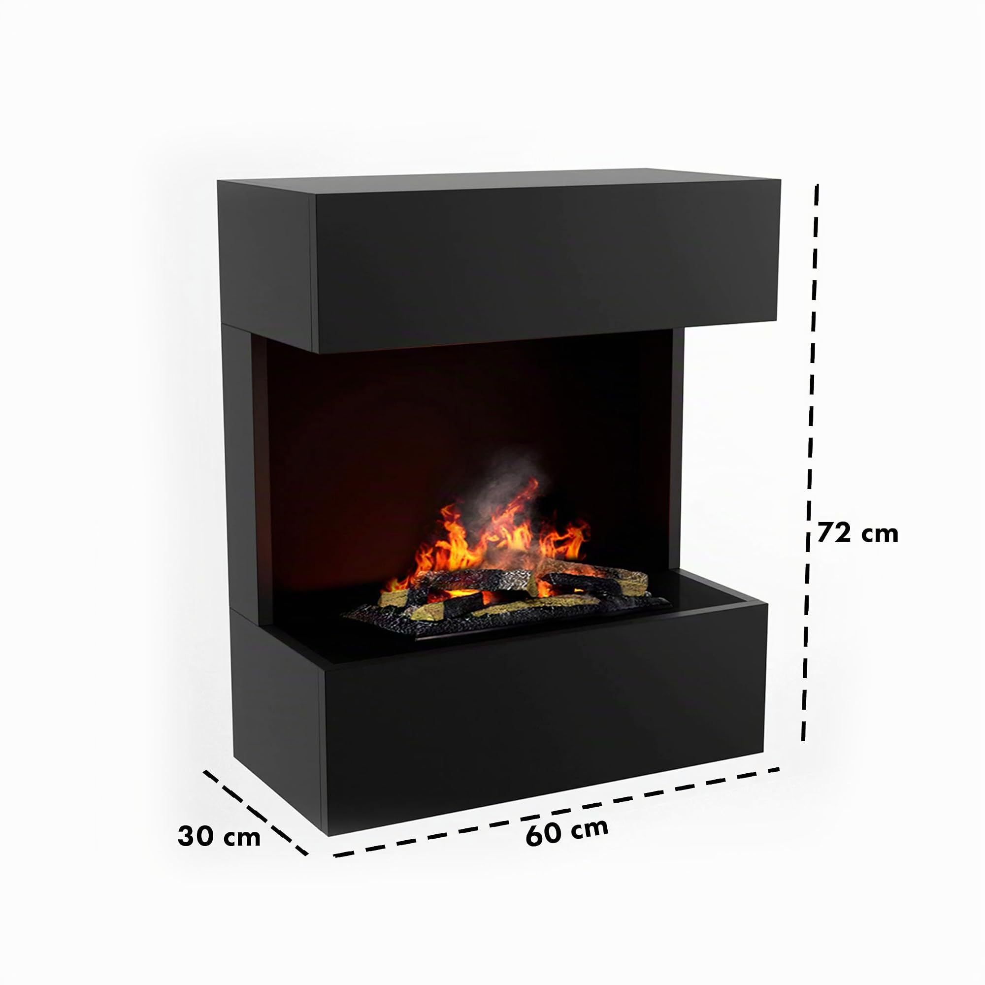 Wasserdampf Kamin FREYTAG (Standkamin) - Elektrokamin mit realistischen LED 3D-Flammen, Knistereffekt & Fernbedienung, 60x72x30 cm - Opti-Myst 400 Elektro Kamin mit Holz-Deko, Schwarz