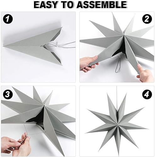 Miniatura 4 de Kiddale 3 piezas 3D de papel grande de 12 pulgadas con estrella colgante de estrella de papel rojo, verde y rosa, decoración para bodas, vacaciones