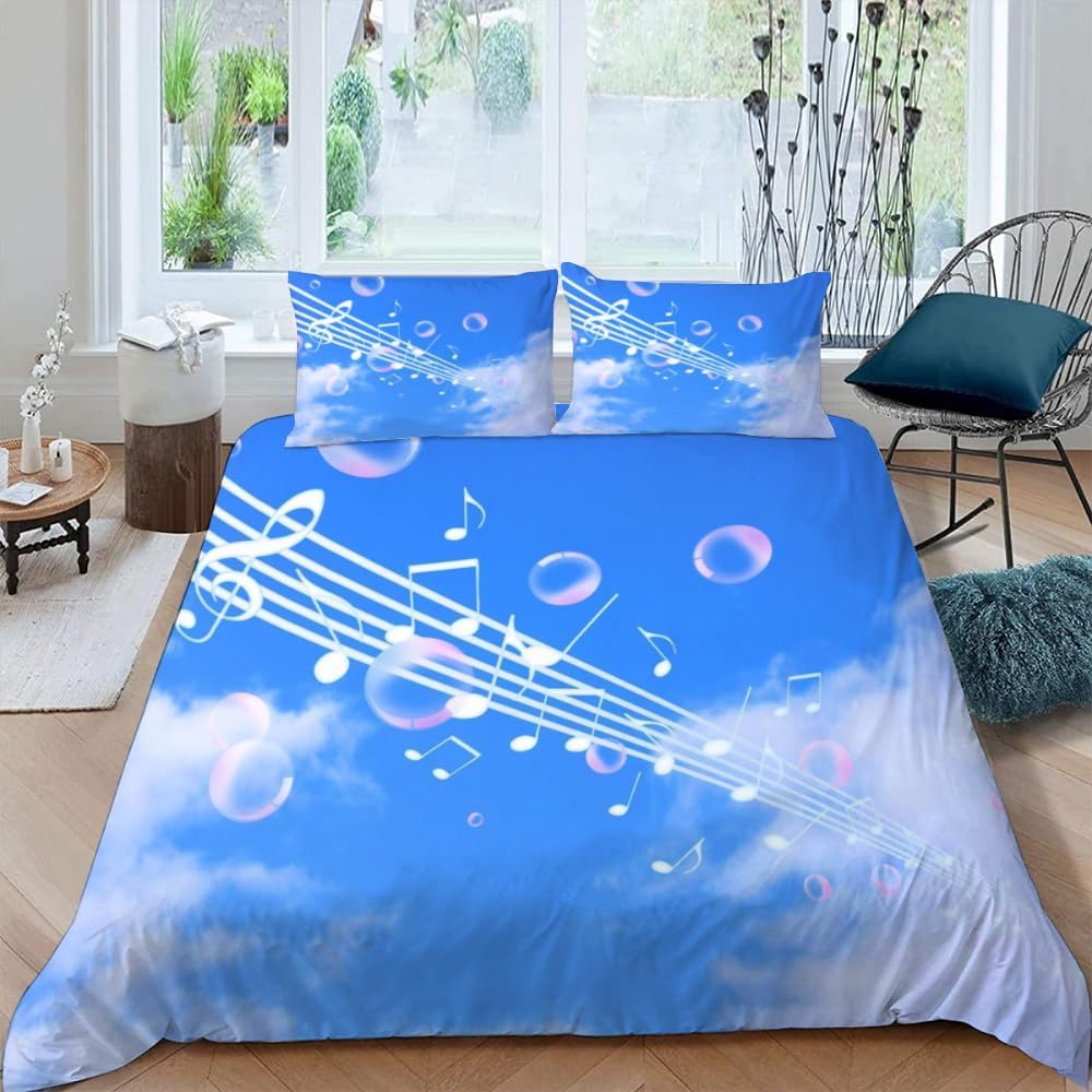Funda Nordica Cama 105 Juvenil Notas Musicales Funda Edredon 200x200 Paisaje del Cielo 3D Fundas de Edredón Microfibra Suave Ropa de Cama de 3 Piezas con Cremallera y 2 Fundas de Almohada K-1510