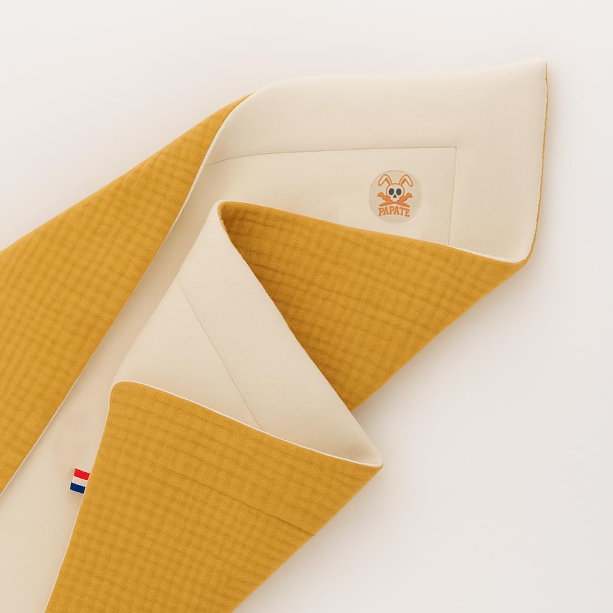 PAPATE Couverture en Coton Bio Rex - Polaire et Gaze de Coton Biologique, Certifiée GOTS, Douce et Chaude (Blanc et Honey)