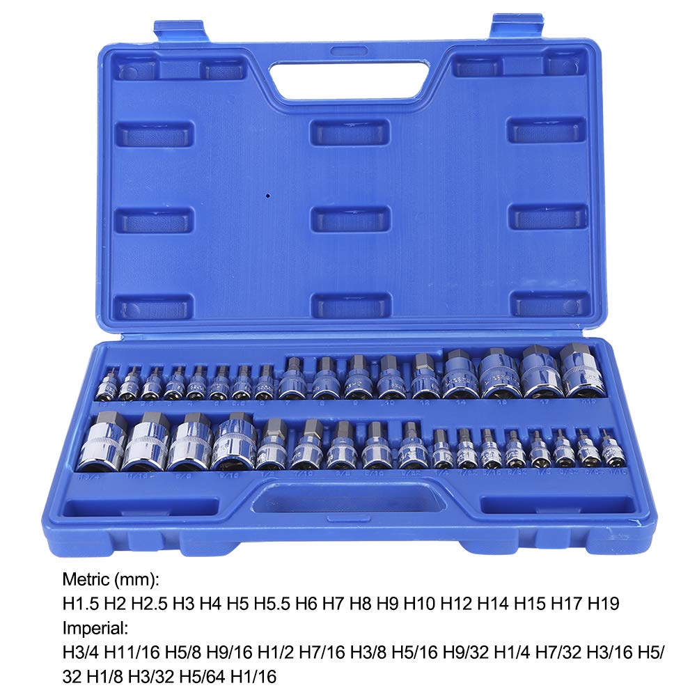 34 PCS Zestaw adaptera gniazda uderzenia, wewnętrzny sześciokątne szyder warstwowy zestaw bitów, adapter sterownika klucza nakrętki, rozmiary 1/4 ", 3/8", 1/2 cala dla śrubokręta