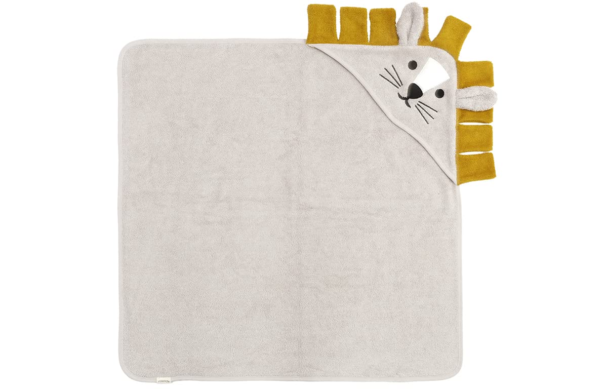 Kindsgut Asciugamano con cappuccio leone in 100% cotone certificato, accogliente e morbido per bambini e neonati, ideale per la casa o il viaggio, 75x75 cm