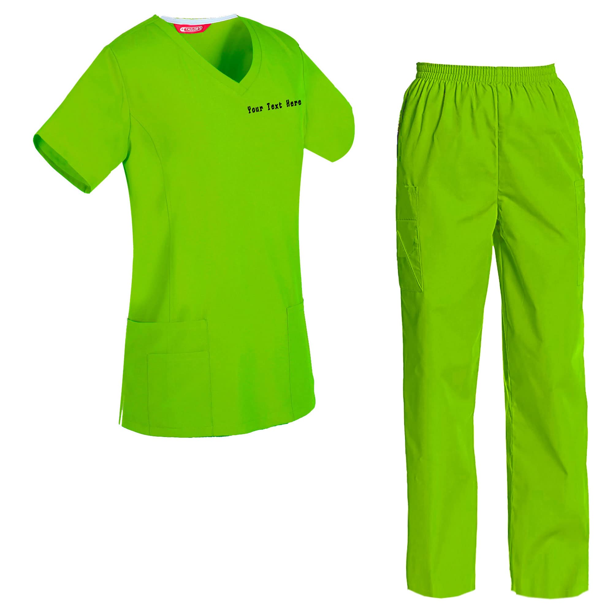 TAILOR'S Women's Embroidered Scrub Set Scrub Top and Pants Scrubs Set Personalized with your Text