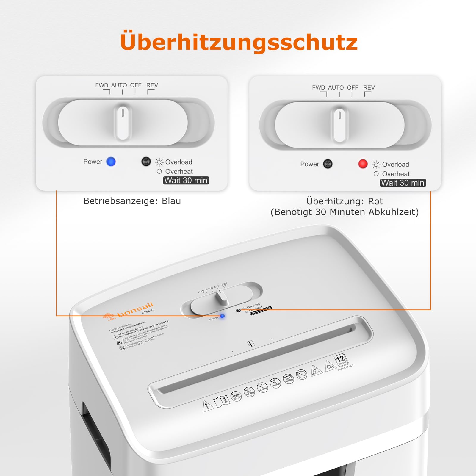 Bonsaii Aktenvernichter 12 Blatt, P-4 Kreuzschnitt Schredder für Kreditkarten, Büroklammern, CDs, 20L Behälter mit Sichtfenster, 15 Min Dauerbetrieb, für Büro & Zuhause, C282-A
