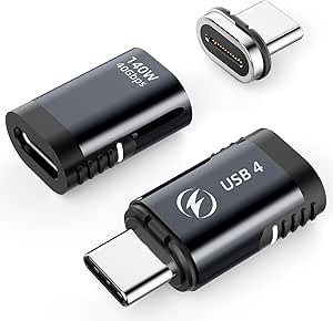 140 W magnetischer USB-C-Adapter, 2er-Pack, gerader USB 4-Magnetanschluss, 40 Gbit/s, unterstützt 8 K bei 60 Hz, Videoanzeige für Thunderboard 4/3, MacBook Pro/Air und weitere Typ-C-Geräte (grau)
