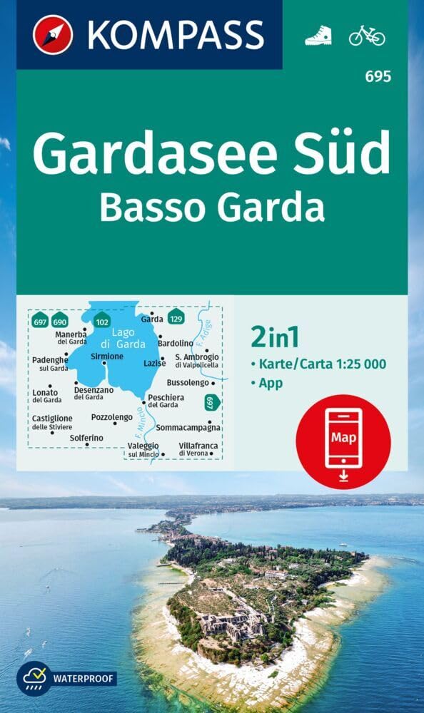 Gardasee South/Basso Garda (695): 3in1 Wanderkarte inklusive Karte zur offline Verwendung in der KOMPASS-App. Fahrradfahren. Skitouren. Langlaufen.