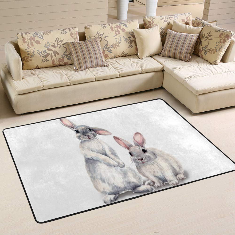 Tapis en fourrure mignon lapin aquarelle grand tapis de salon durable