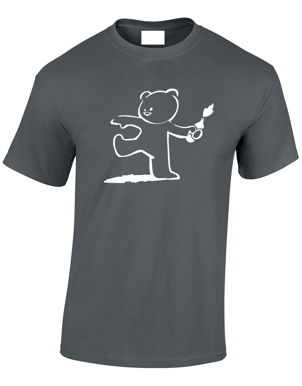 Crown Designs Teddy Bear Banksy Style Novelty Gifts for Men & Teenagers T-Shirts Tops - Charcoal/Large