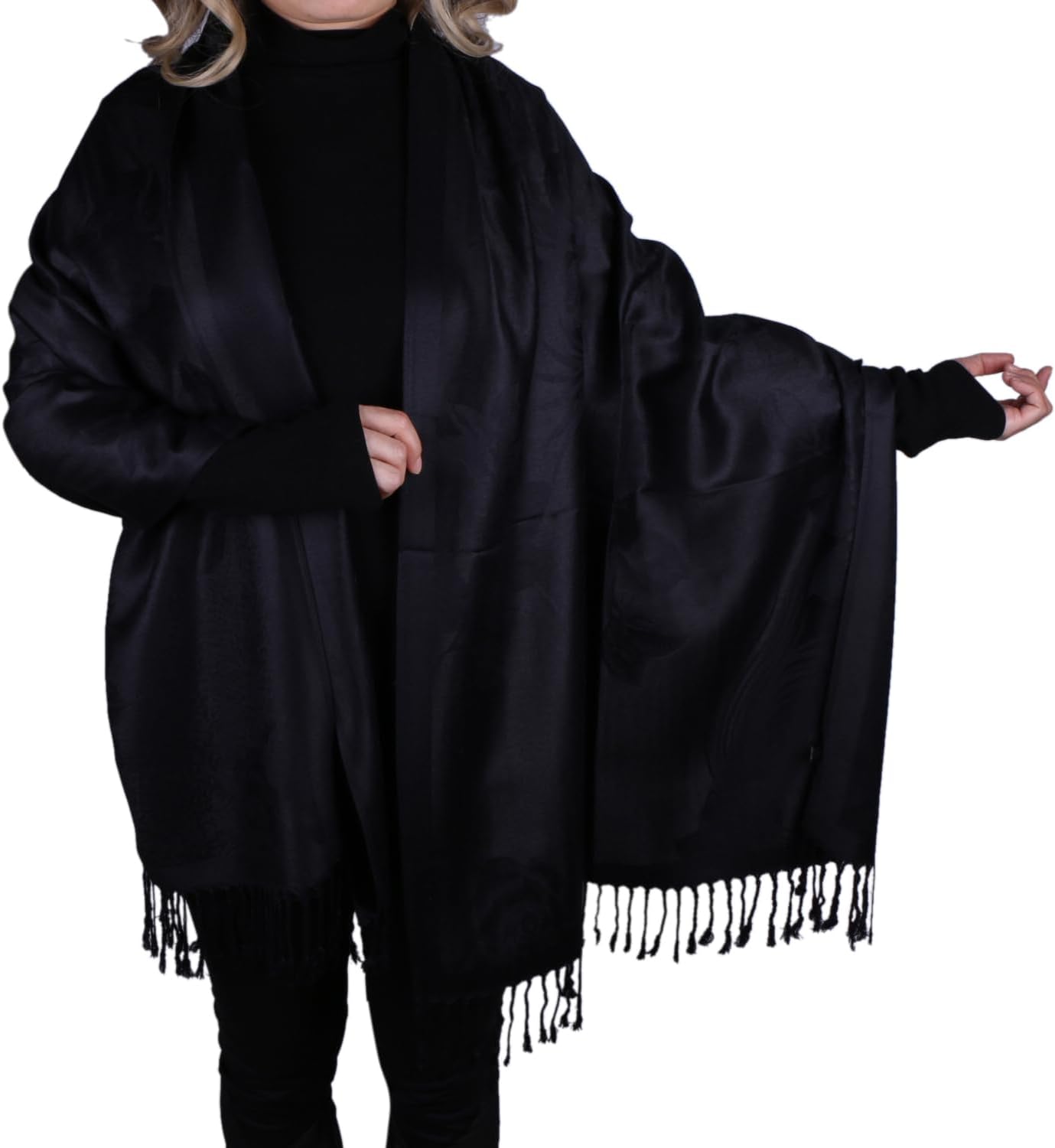 TZ Promise Women Soft Silky Pashmina Reversible Floral Rose Shawl Wrap Scarf w/Fringes