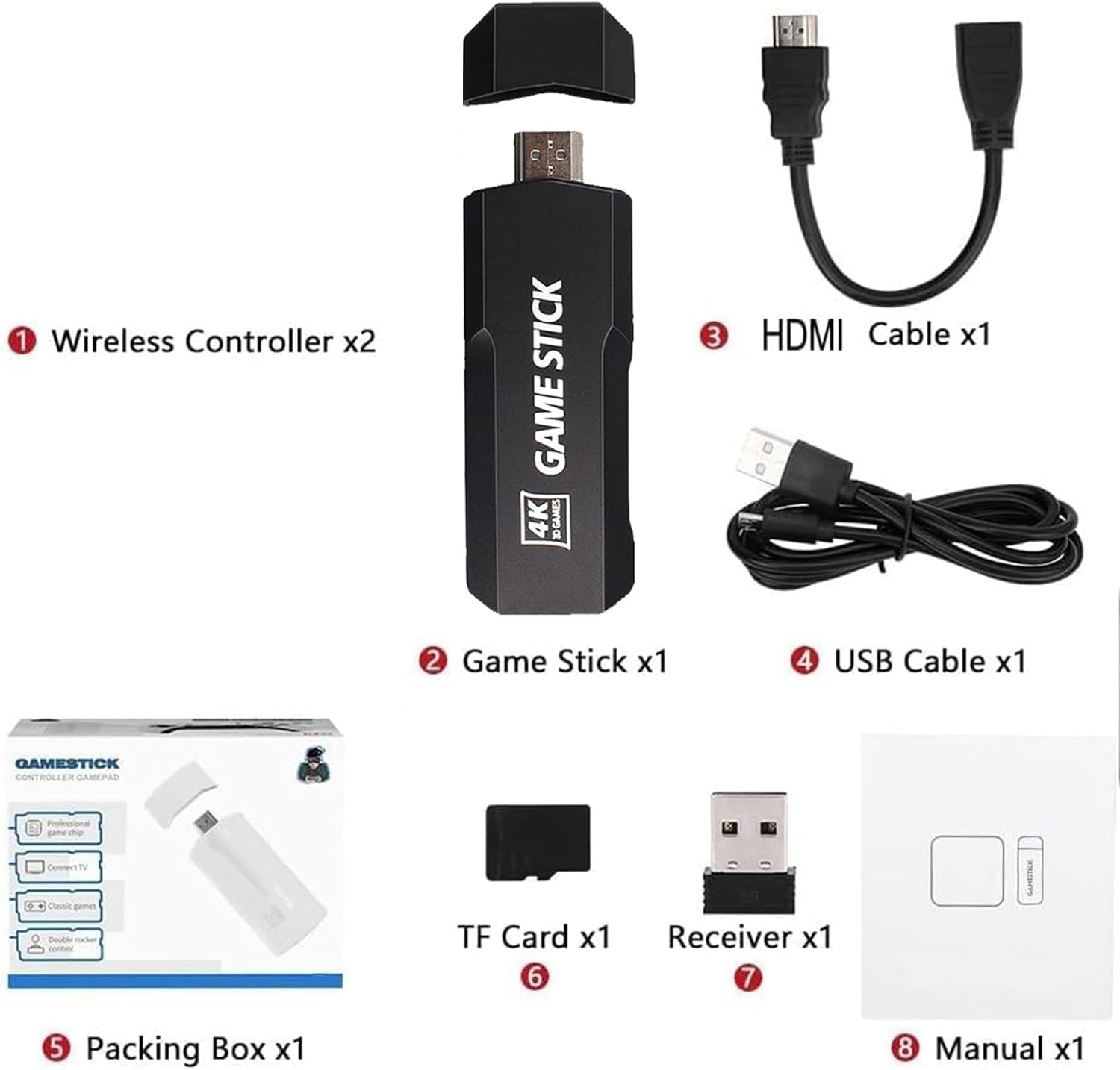 Ruelala Retro Gaming Console, Retrostick™ - 60,000+ Retro Games with 2 Controllers, Plug & Play TV Video Retro Gaming Stick, Wireless Retro Game Console Stick 4k HDMI Output (64G) (128G)