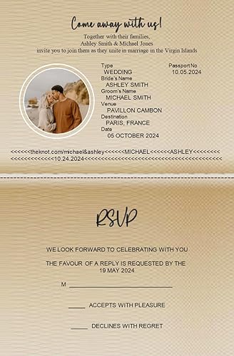 Miniatura 5 de Passport Destination Wedding Invitations with RSVP Detachable Postcard Quantity of 50