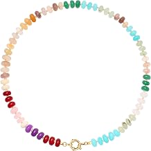 LALAPPLE Beaded Gemstone Necklace for Women Colorful Jewelry | Boho Rainbow Bead Choker with Natural Stone Crystal Beads, Handmade Summer Beach Necklace