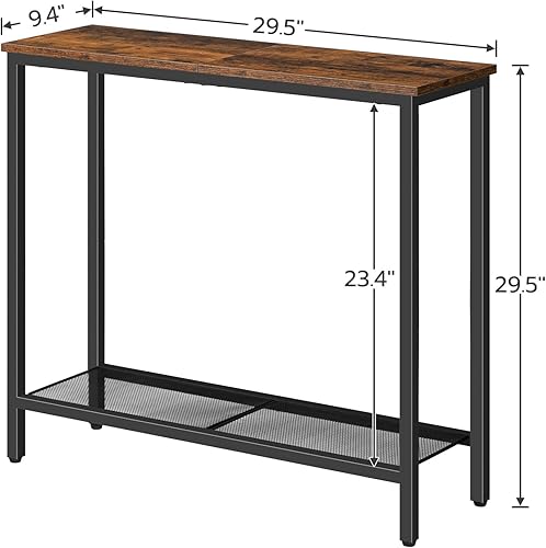 Miniatura 3 de HOOBRO Mesa consola estrecha de 29.5 pulgadas, mesa de entrada pequeña con estante, mesa de sofá delgada de 2 niveles, mesa detrás del sofá, mesa