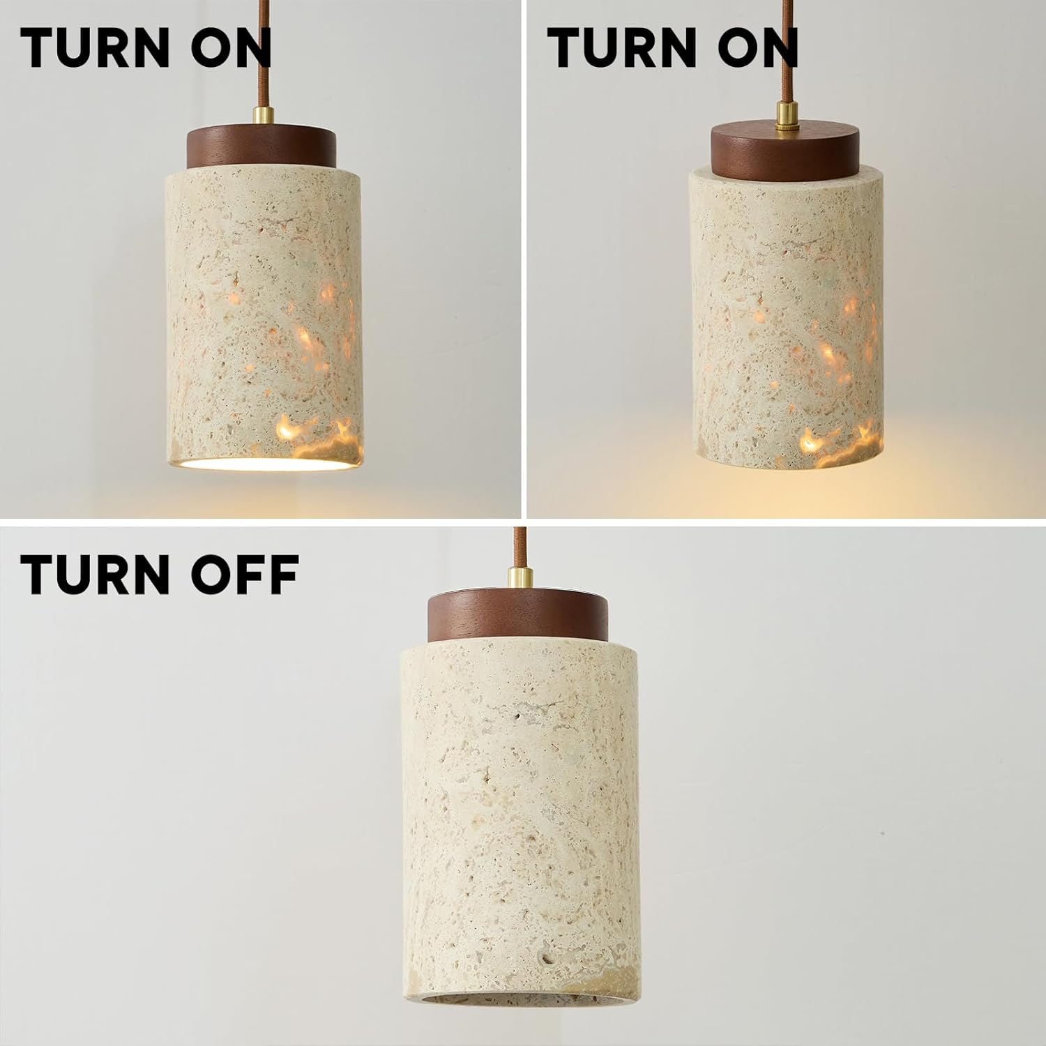 Stone Pendant Light with Wabi Sabi Style - Concrete & Travertine Japanese Light Fixture, Organic Hanging Chandelier for Japandi Interior, Wabi Sabi Lamp for Kitchen Island Living Room