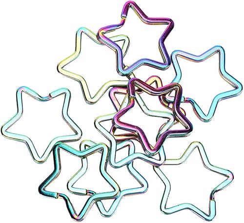 10 unids creativo plano en forma de estrella anillo llavero colorido DIY metal llavero llavero aro lazo, Con color