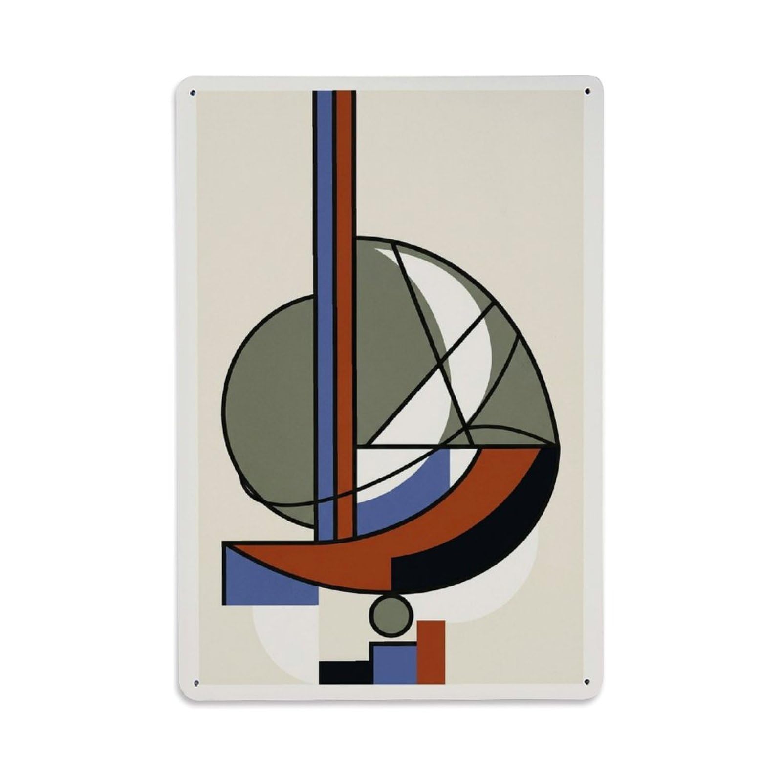 Retro Nautical Blocks Seaside Sailboat Line Pattern Metal Tin Sign Plaque Wall Decor for Cafe, Man Cave, Club Bar, Office, Home Garden Round Metal Poster 8x12Inch