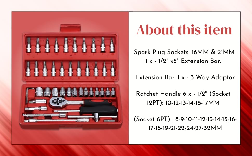 Urshigar Tool Kit, 46-in-1 Home Repair Set, Socket Wrench, Spanner Set, Multipurpose Hand Tools,spanner set,multipurpose hand tool box for bike,house hold and mechanical repairs(multicolor) - Image 7 thumbnail