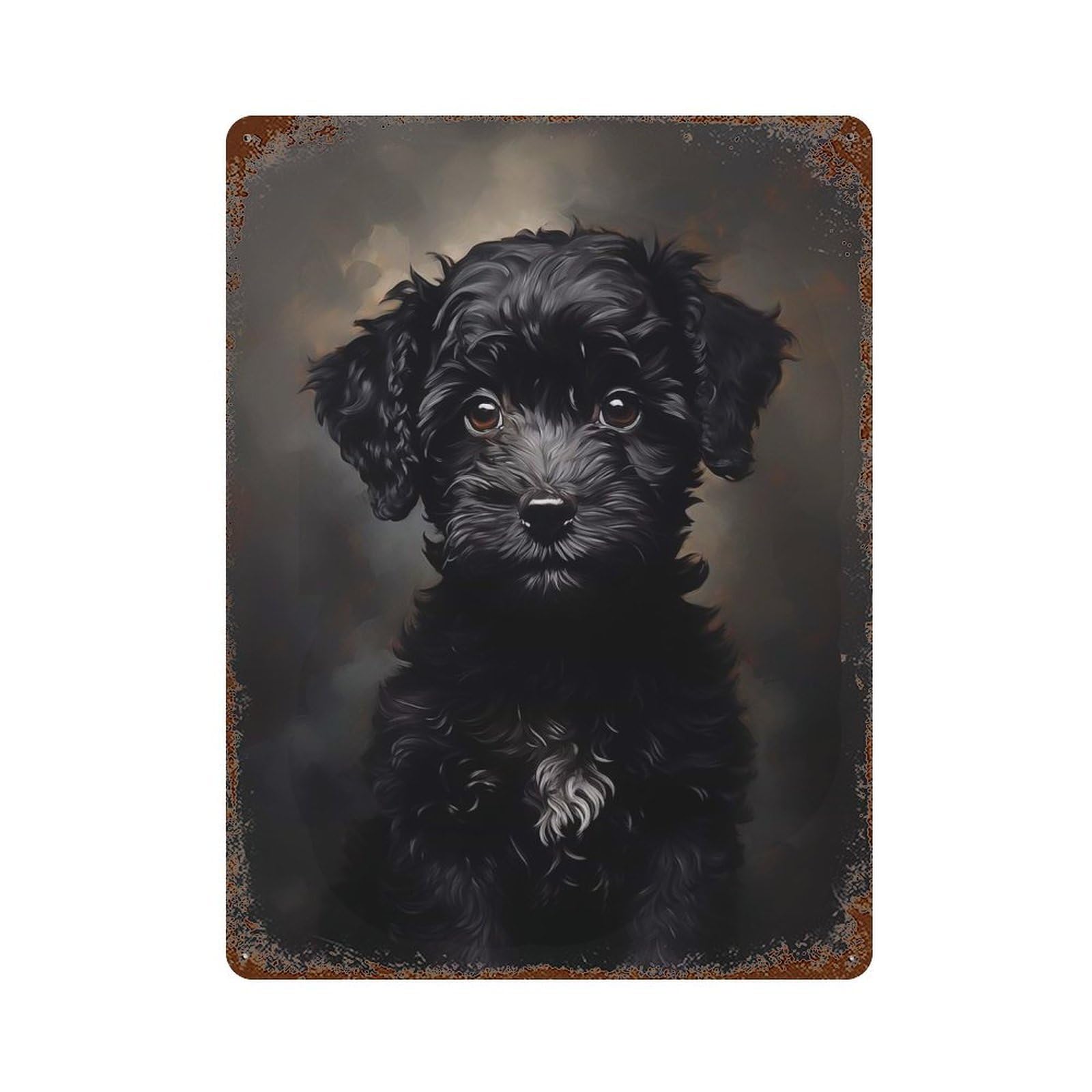 Rust Effect Black Poodle Puppy Decorative Tin Sign 15.7"x11.8", Rustic Home Decor for Cafe, Home Bar And Lounge Decor