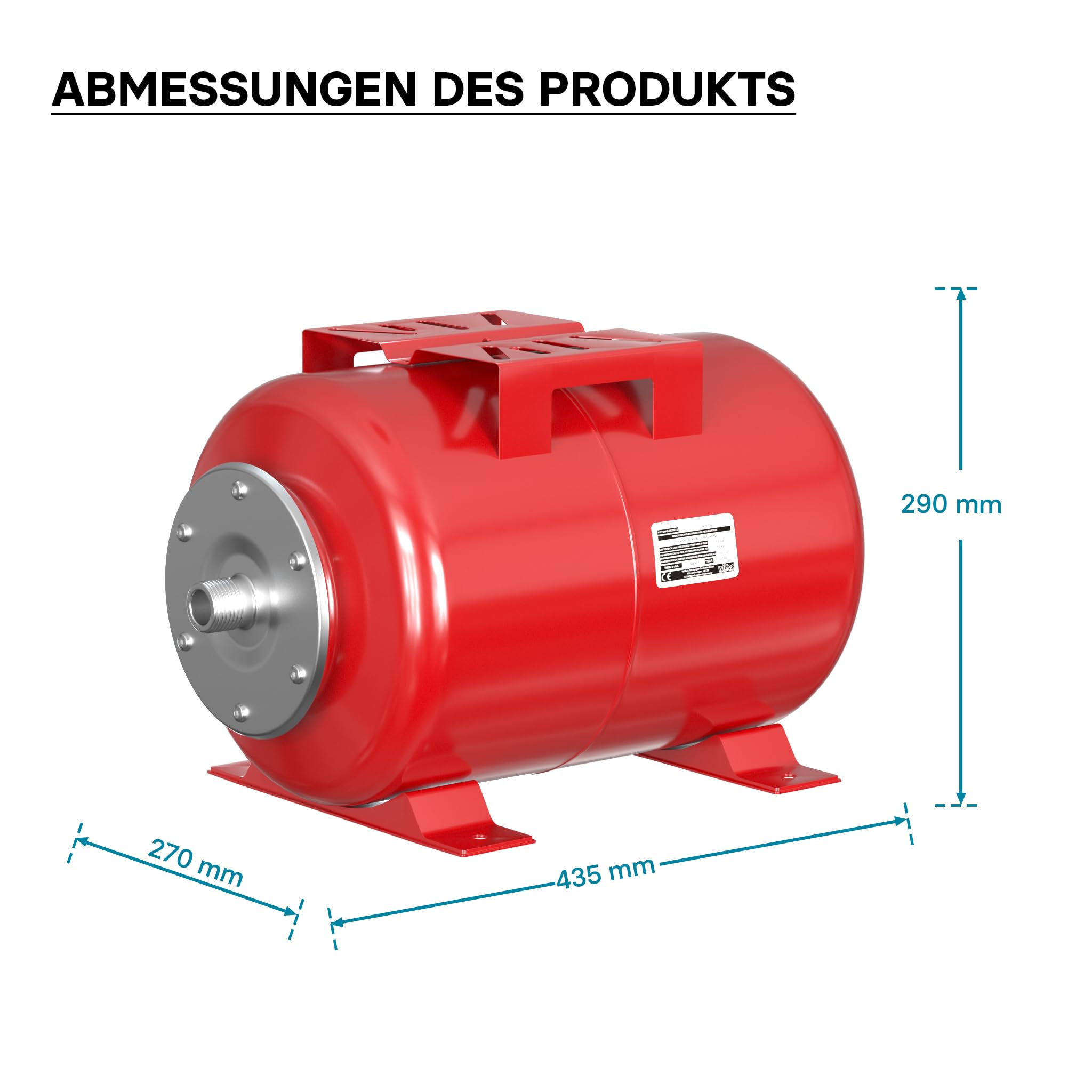Wiltec Ausdehnungsgefäß 24 Liter, Membrankessel für Hauswasserwerke und Druckerhöhungsanlagen mit EPDM Membran