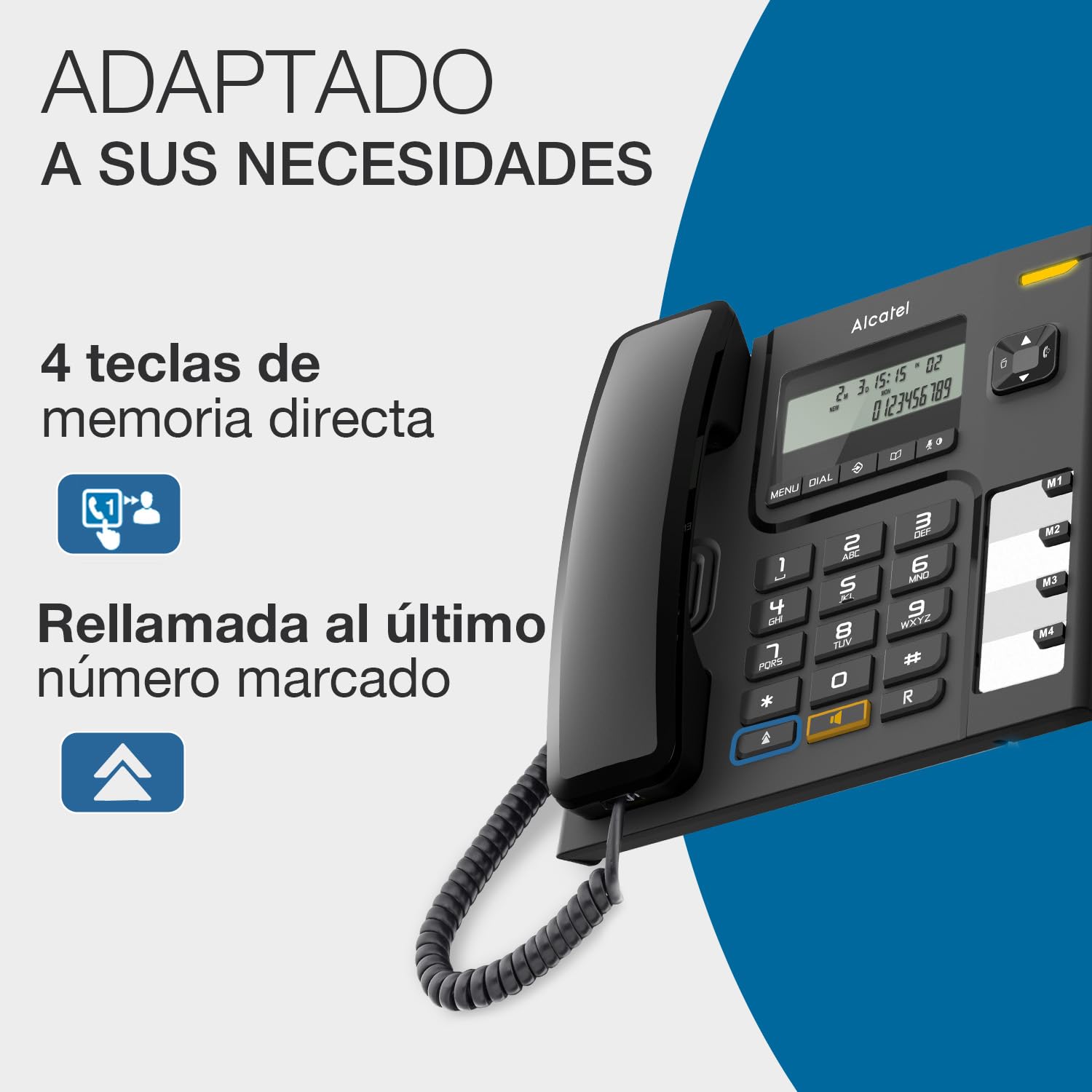 ALCATEL T56 - Teléfono con Cable - Pantalla Digital - Manos Libres - Registro de Llamadas - Rellamada - 4 memorias directas - Negro — view 3