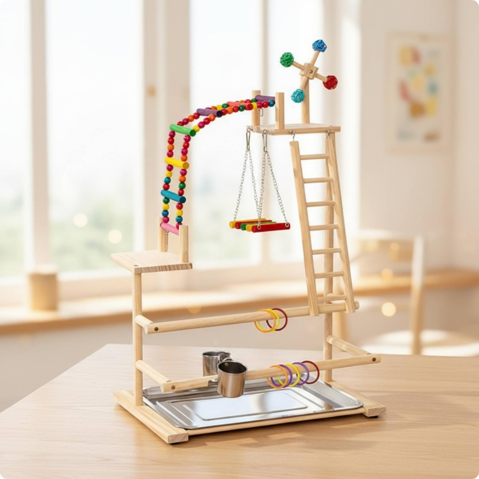 Perchoir sur Pied avec Balançoire Multinivea Aire Je avec Plateau Stable Perchoir Balançoire pour Salon