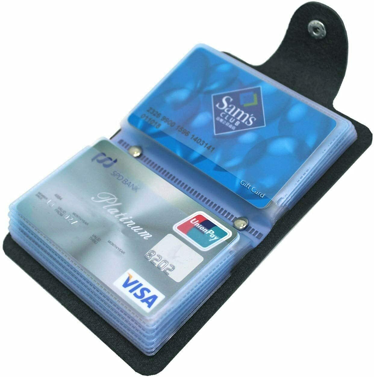 Men and Women Slim Leather Wallet Card Case/Card Holder with 12 Card Slots (Black& Brown)-image-46