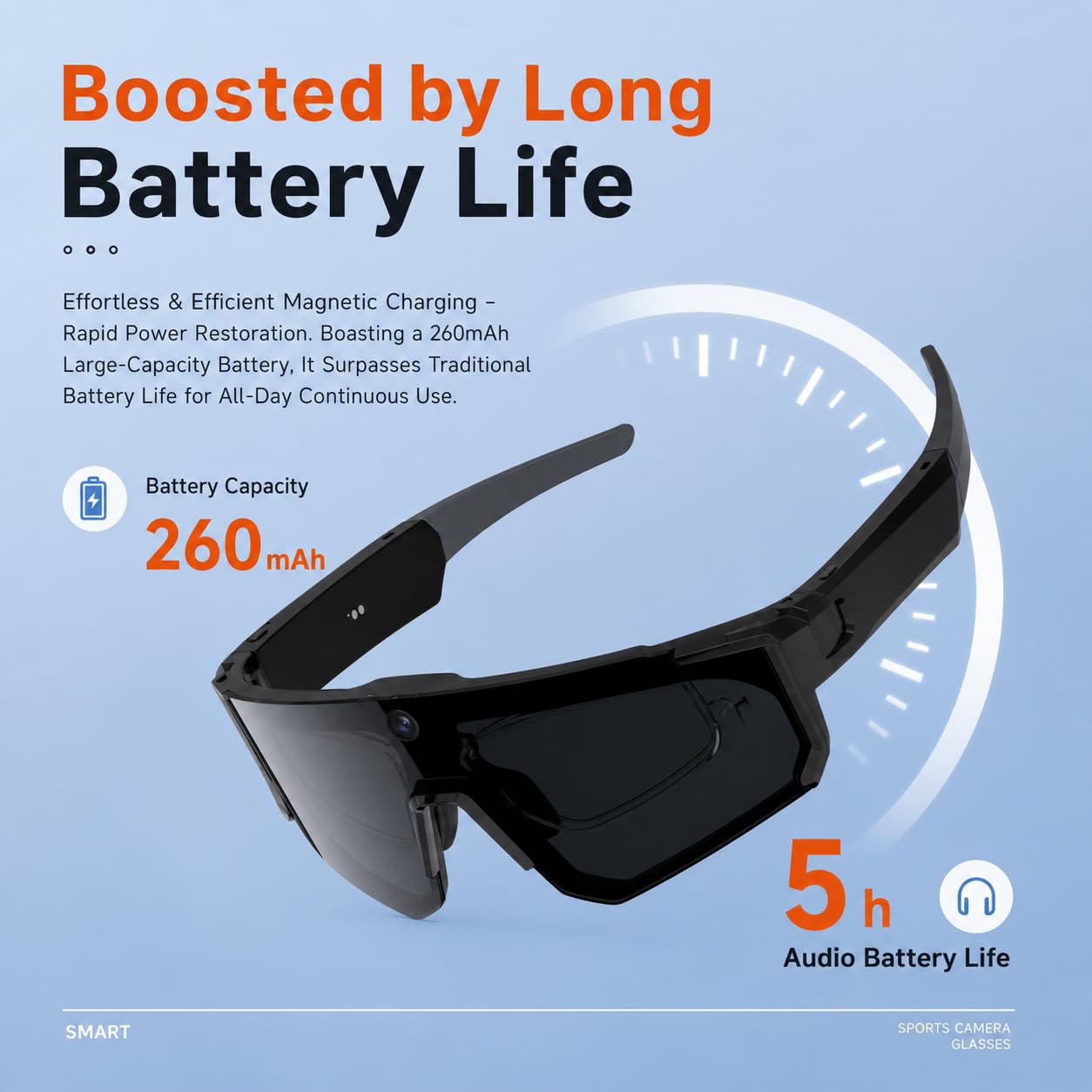 Lunettes Intelligentes 4K AI, Caméra 8MP, Lunettes de Sport Bluetooth avec Commande Vocale, Stabilisation EIS, IP54 pour Le Cyclisme, Le Ski, la Randonnée (Orange Rouge)