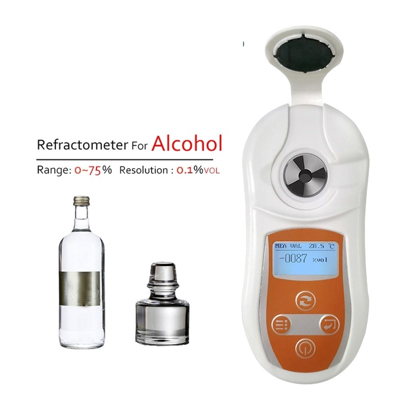 0-75%Vol Auto -Alkohol -Refraktometer for Alkohol messen Werkzeug 0.1%Vol Auflösung digitaler Hydrometer -Konzentration Spirits Tester Einfache Kalibrierung und Bedienung