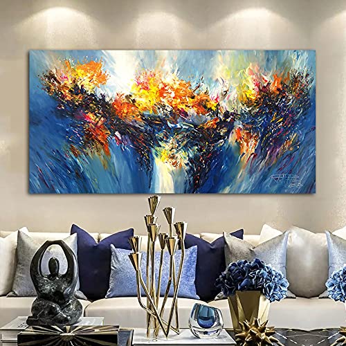Peinture jaune abstraite pour décoration salon affiche nordique colorée 60x120cm