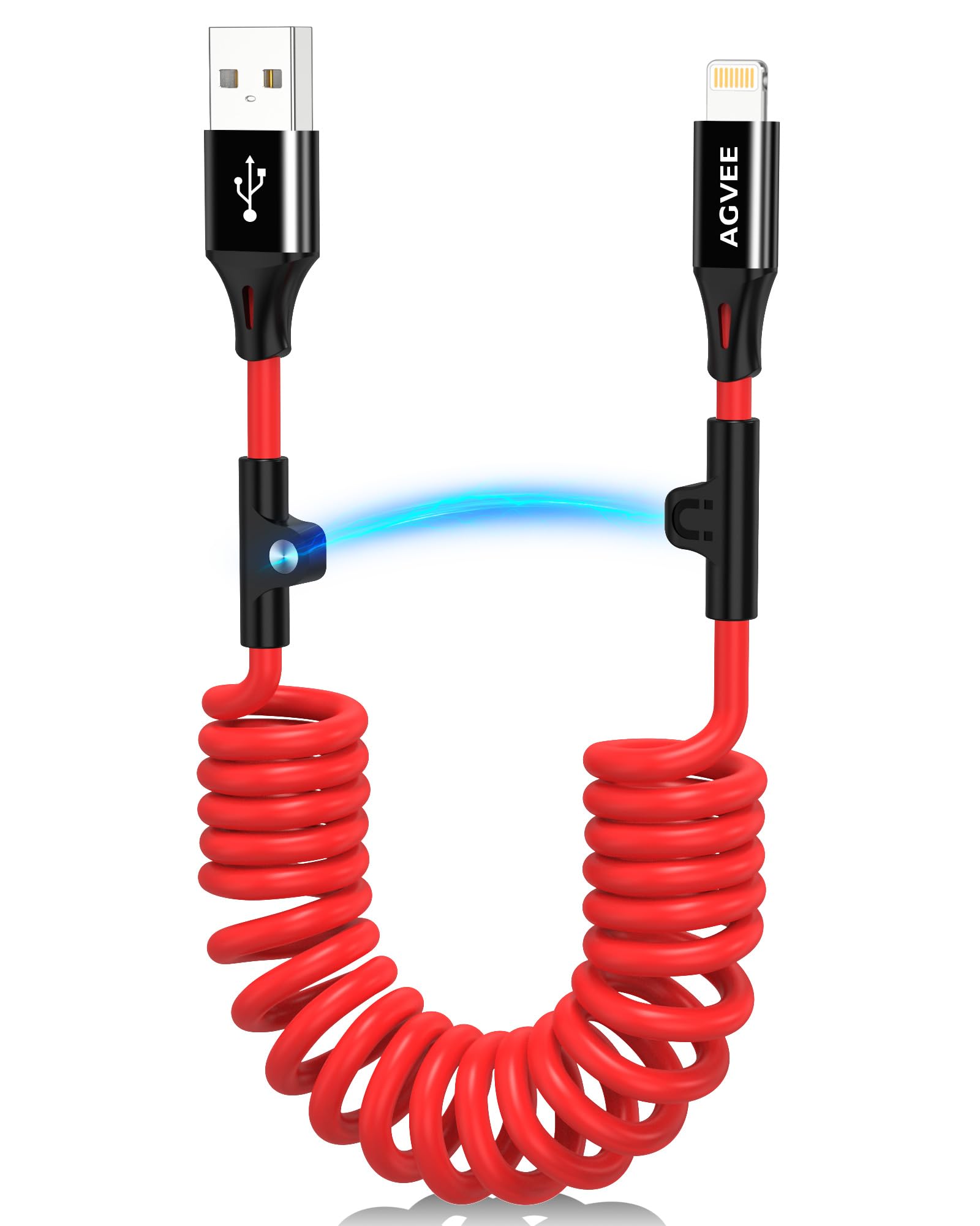 Amazon.com: AGVEE 1.5ft Coiled Short USB to Lightning Charging