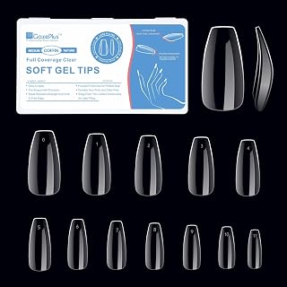 Nail Tips, 600Pcs Medium Coffin Fake Nail Tips with 12 Sizes, Full Coverage Clear Soft Gel Nail Extension Tips Set for Acrylic Nails False Nail Perfect for DIY at Home Nail Salon