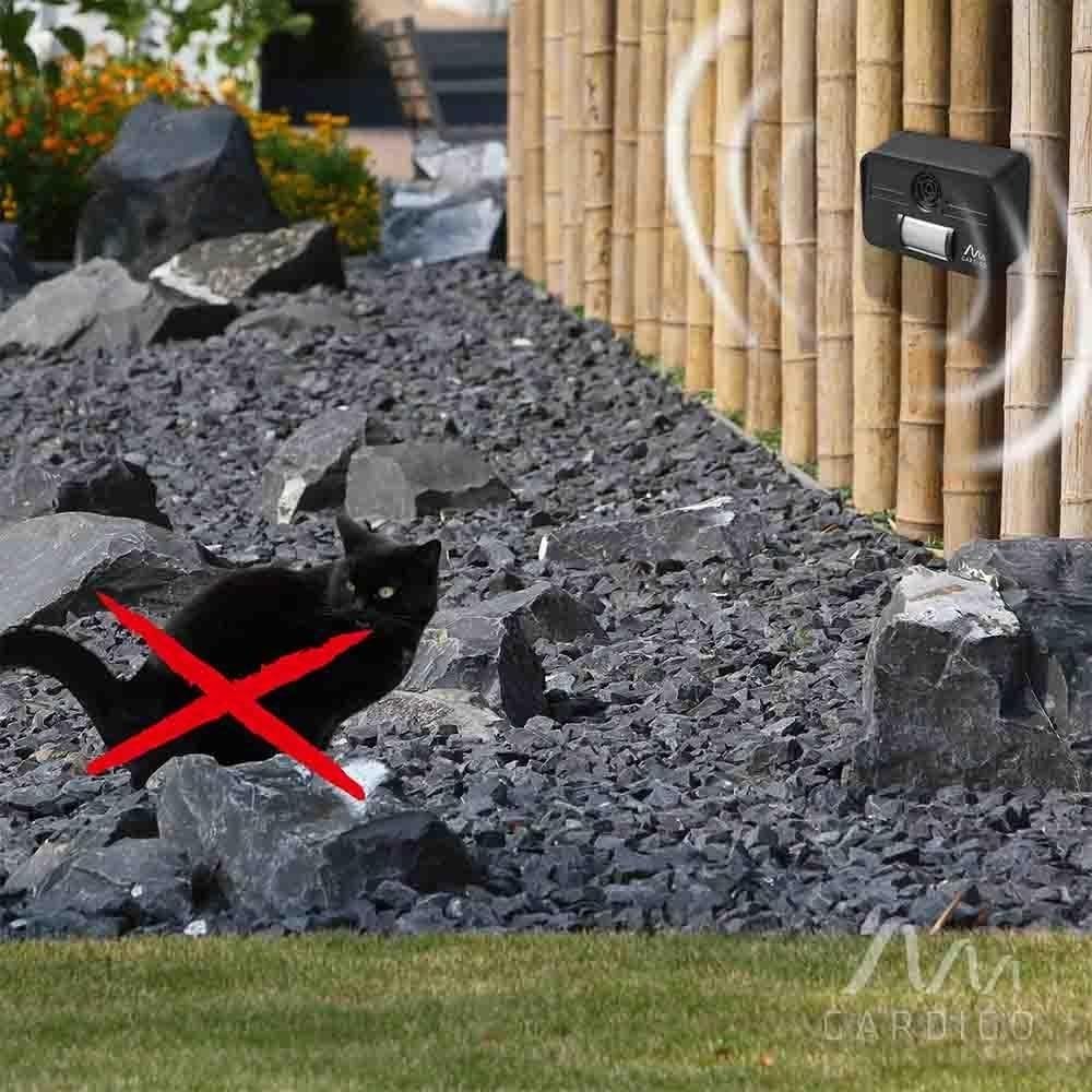 GARDIGO® Répulsif Ultrason Chats avec Piles Incluses – Éloigne Les Chats du Jardin, de la Voiture ou du Bac à Sable – Inaudible pour Les Chiens – Idéal pour Nichoirs et Terrasses