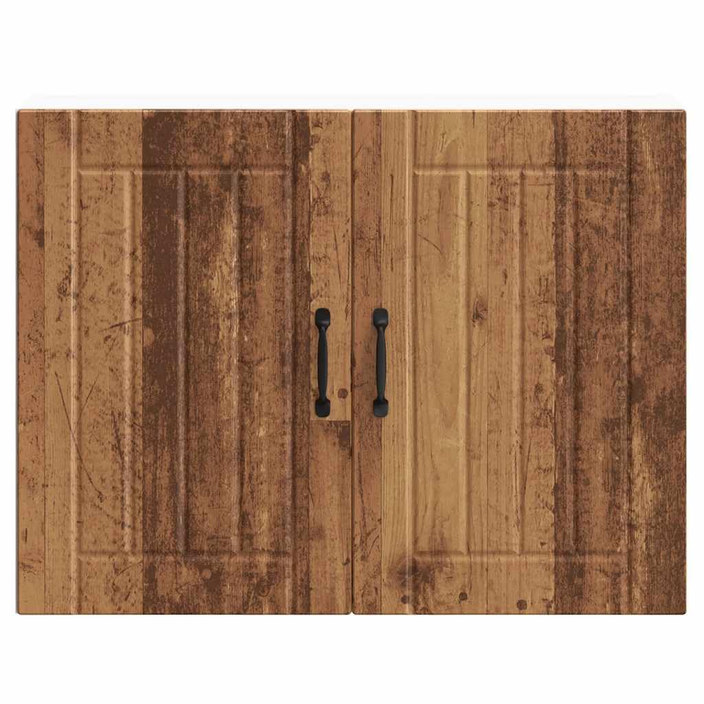 Armoire Murale de Cuisine en Bois d'ingénierie Lucca Vieux Bois avec Portes en Verre pour Rangement Efficace et décoration Pratique dans Salle à Manger ou Cuisine