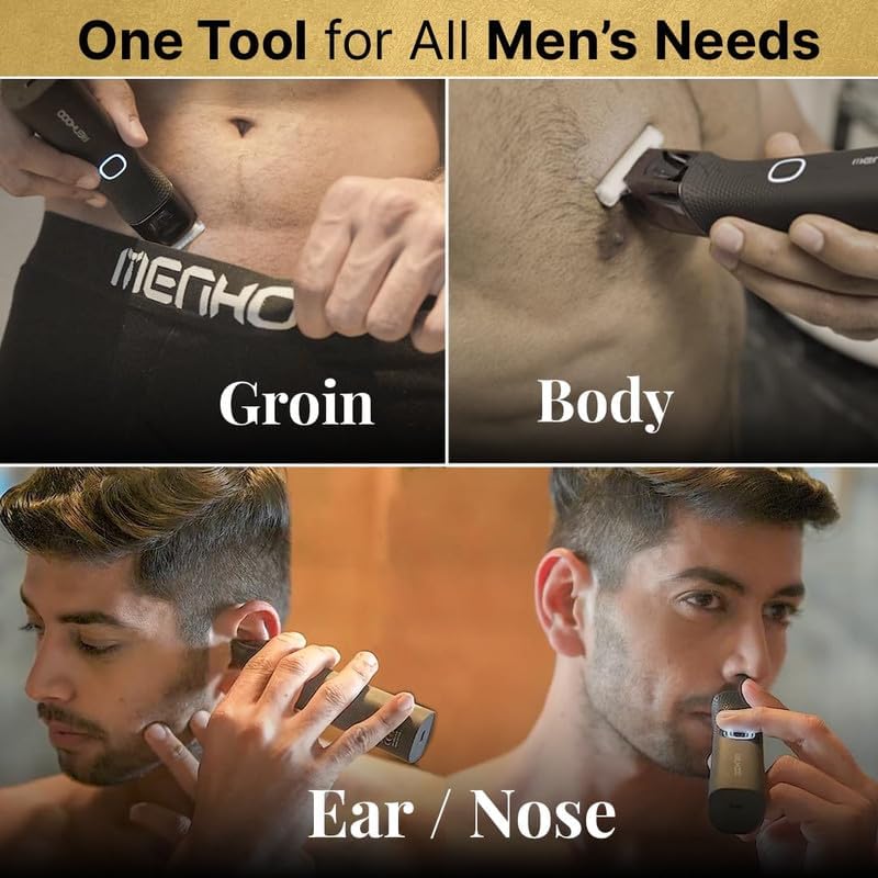 Image of MENHOOD Trimmer Ultra 3-in-1 Beard Body Groin Nose Ear Trimmer for Men IPX7 Waterproof Ceramic Blade 7000 RPM USB-C Fast Charging 180 Min Runtime Manscaping Kit