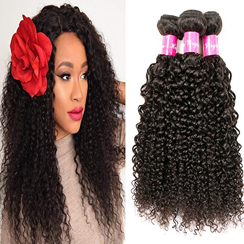 Eullair Curly Brazilian Virgin Hair Extensions 3 Bundles 100% Unprocessed Jerry Curly Human Hair Weave (100+/-5g)/pc) Natural Color (10 12 14)