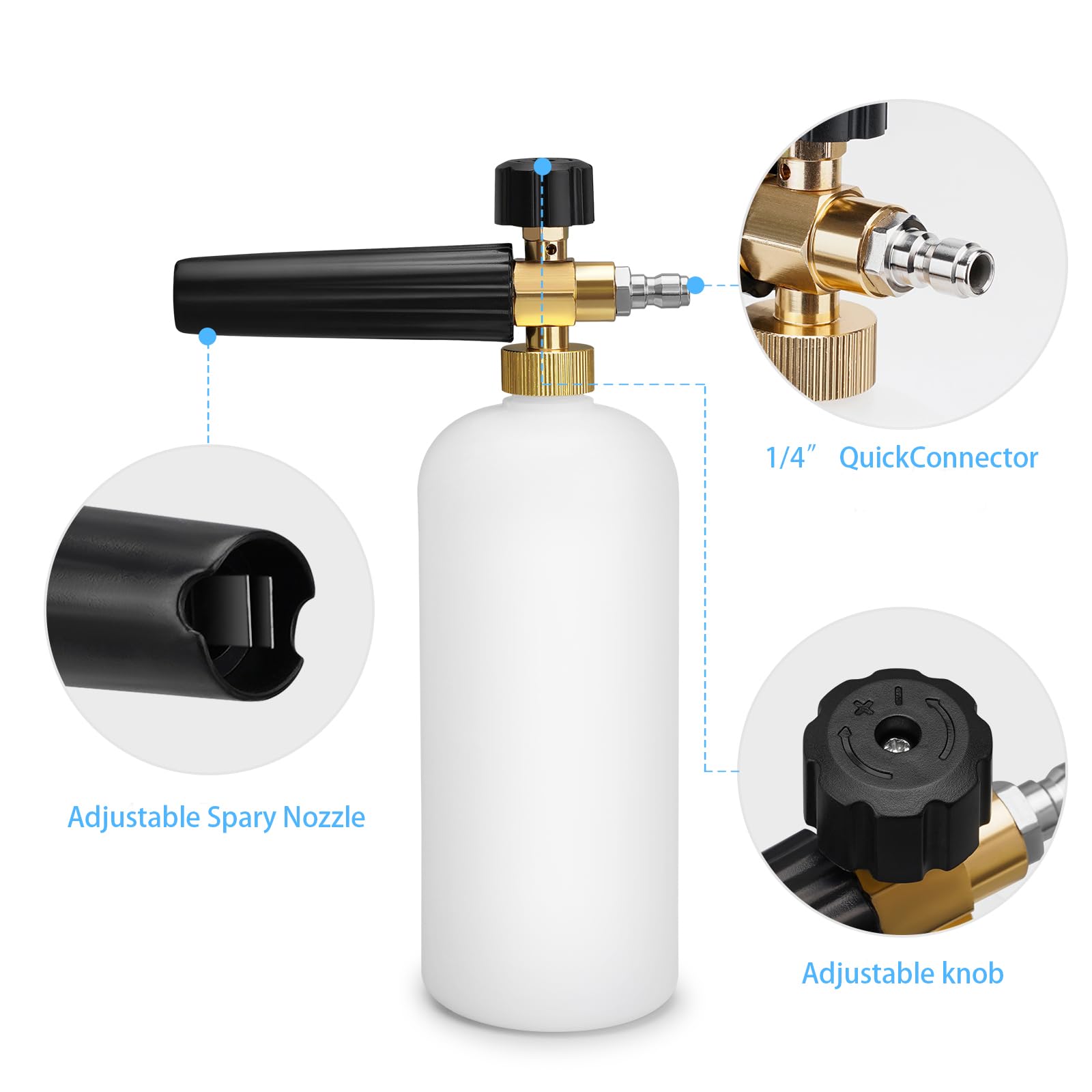 Laopypor Pressure Washer Foam Cannon Lance Gun with 5 Water Nozzle Tips - Image 4