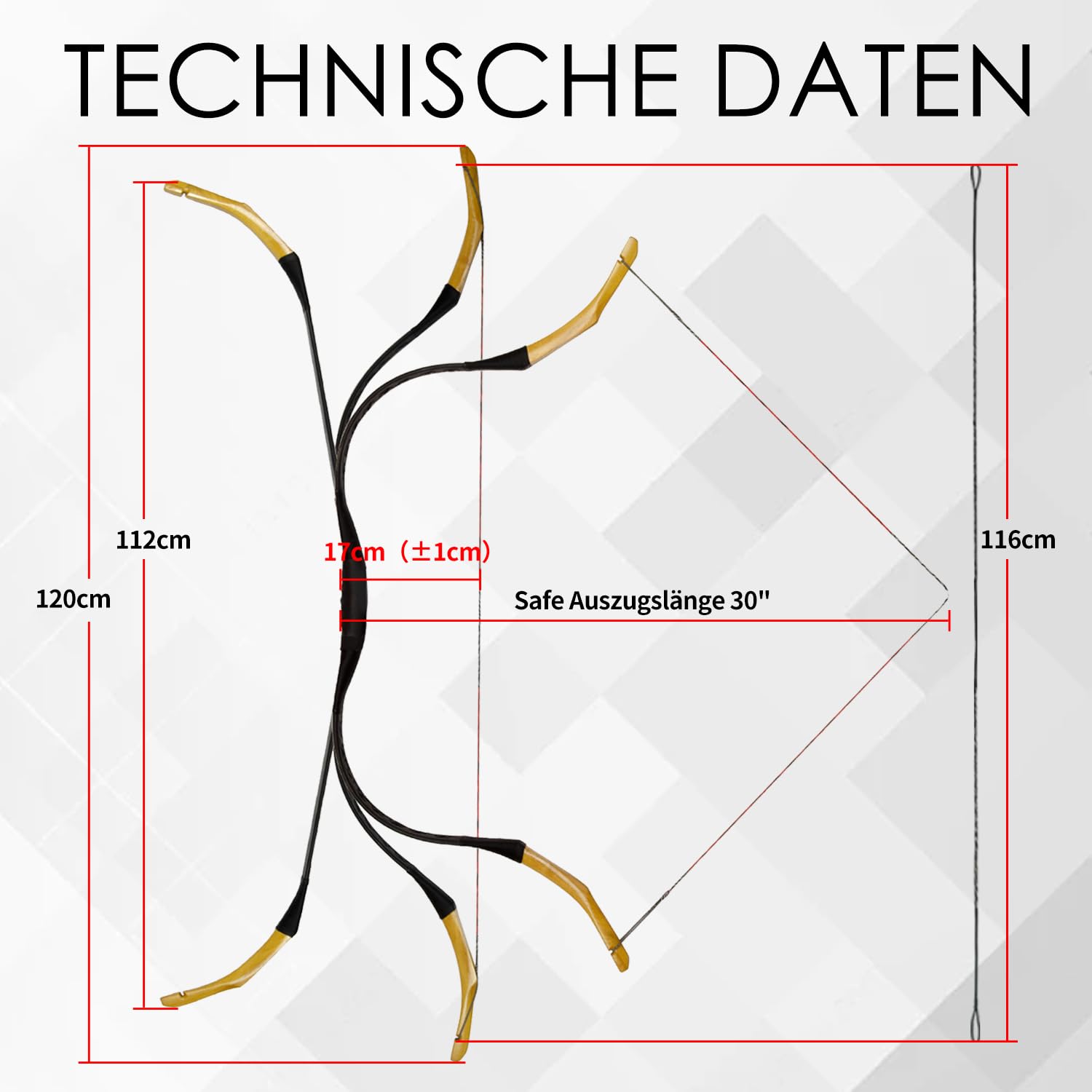 Bogenschießen Erwachsene Jagdbogen Traditioneller Tatar Recurvebogen Fiberglass Reiterbogen für Anfänger- Bogenschießen zum Pferd | 30-50lbs Zuggewicht | Alibow Tatar Bow