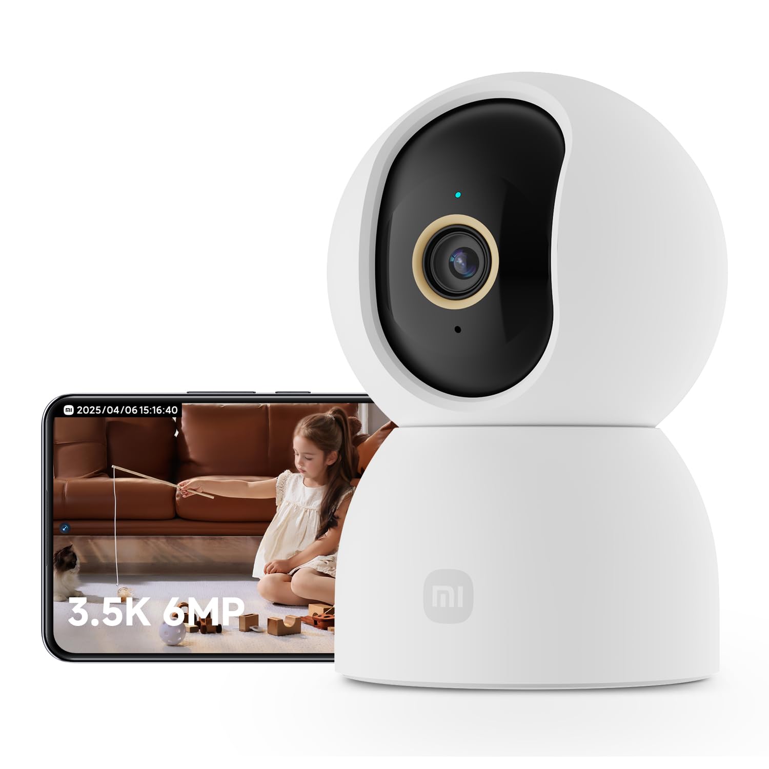 XIAOMI C500 Camera Interieur, 3,5K 6MP 360° Caméras de Surveillance, Alexa | Détection Personnes/Animaux, Suivi Auto, Couleurs Réelles En Faible Luminosité, Audio Bidirectionnel, Wi-Fi 6 2,4/5 GHz