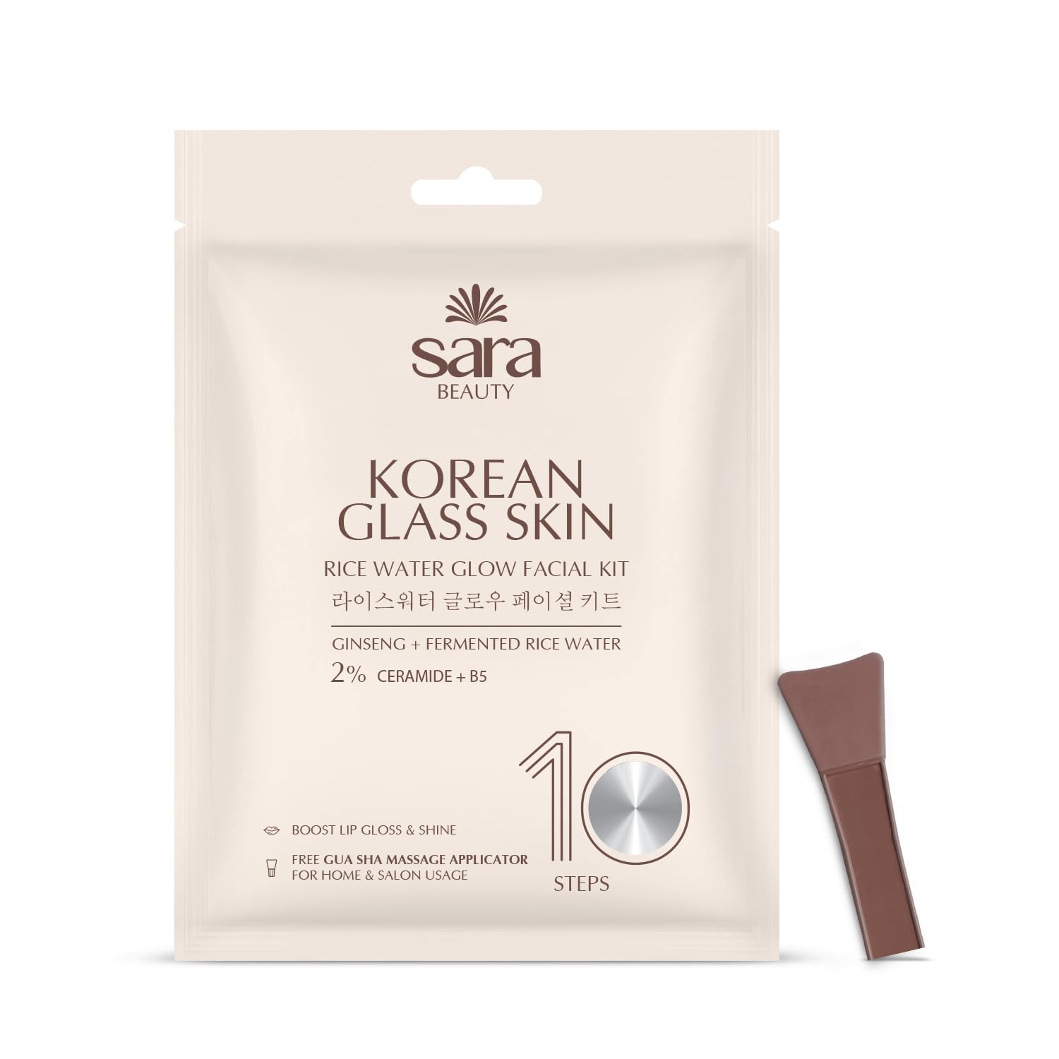 SARA Korean Glass Glow Facial Kit with Rice Water & Ceramides – 10 Step Hydrating Routine for Glass Skin, Brightening, Deep Nourishment & Natural Radiance with Free Gua Sha Tool | 98 g + 5 ml