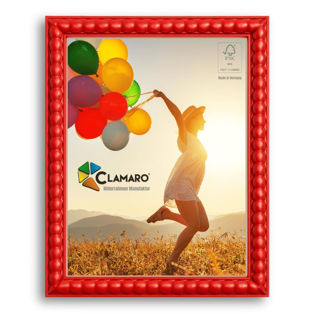 CLAMARO 'BUBBLE' Design Bilderrahmen 50x70 im Bubble Bälle Style | Rot | Handgefertigter MDF Bilder- und Fotorahmen mit Acrylglas | Rahmen für z.B. Fotos, Poster od. Puzzle