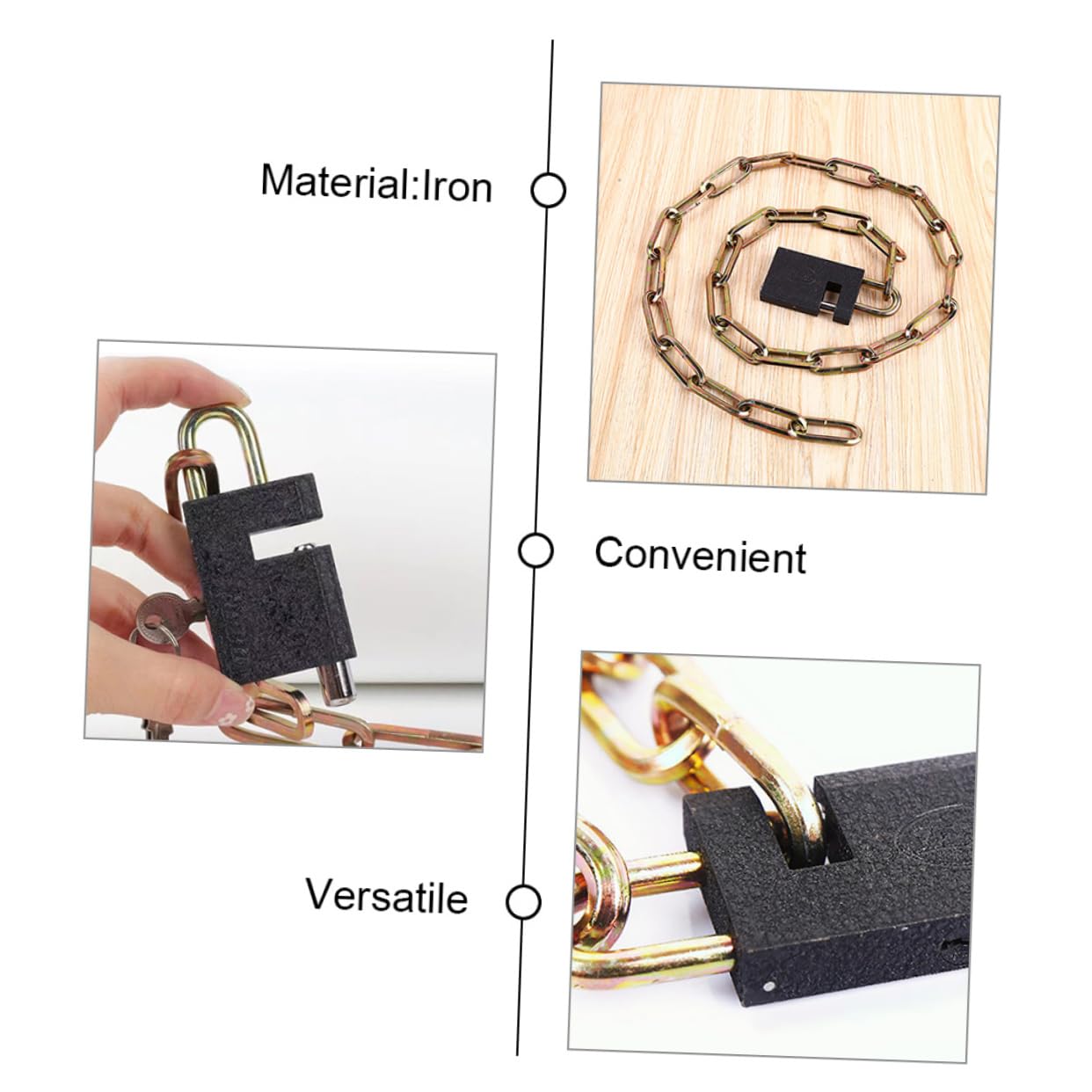 Lucchetto Catena Per Bicicletta in Ferro Lucchetto Di Sicurezza Resistente All Usura Portatile Con Due Chiavi