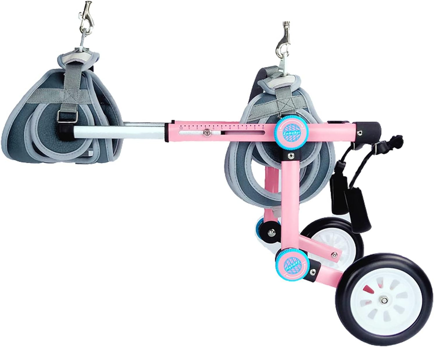 RXBFD Dog Wheelchair 2 Wheels,Adjustable Folding Full Support Pet Wheelchair Dog Cart Hind Legs Rehabilitation,for Handicapped Doggie Puppy,Easy Assemble (Color : Pink, Size : XXS for 2.3-3.4kg)