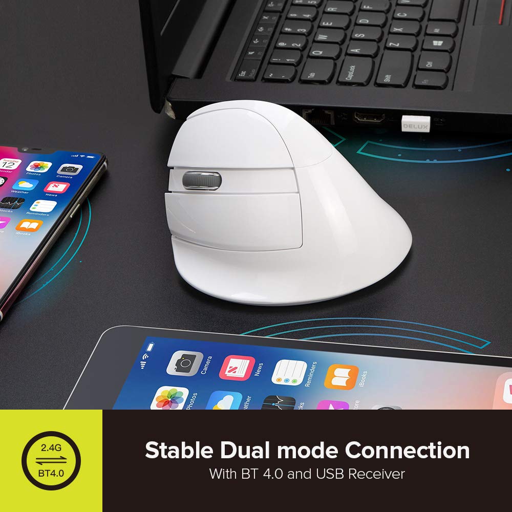 DELUX verticale muis Draadloos, ergonomische met BT 4.0 en 2.4G