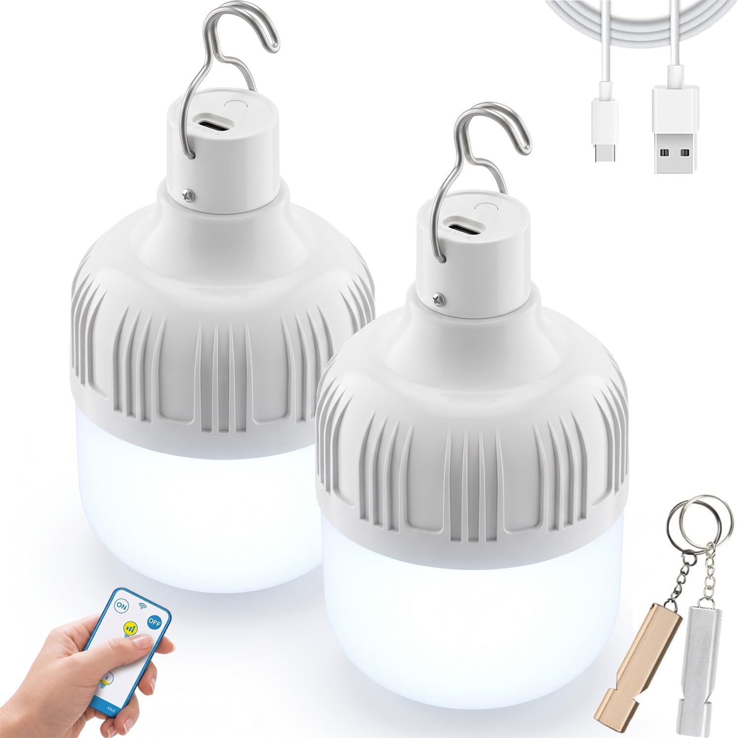 2 Pack 30W Camping Lantern LED USB Rechargeable Tent Light Remote Control