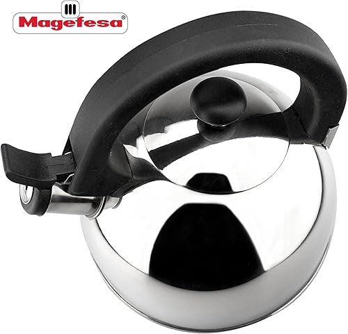 Miniatura 3 de Magefesa Nubia Black Kettle - Tetera con silbido, 2.1 cuartos de galón, fabricada en acero inoxidable, con mango ergonómico a prueba de calor,