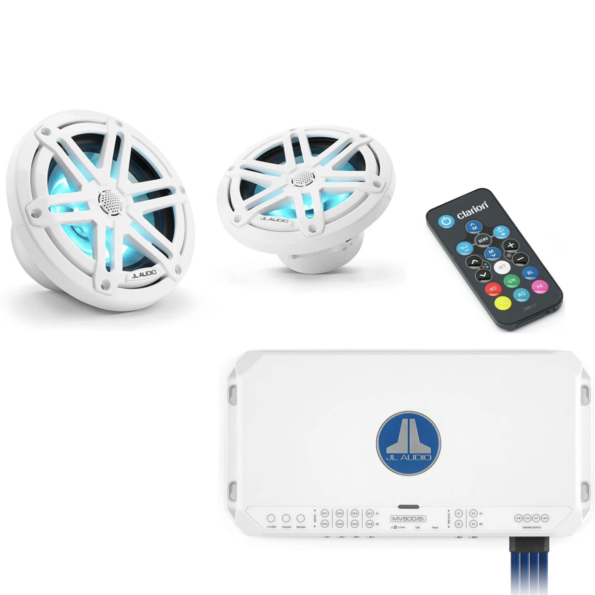 MV800/8i Speaker Set with 4x M3-650X-S-Gw-i RGB LED 6.5 Sport Grill White Speakers & LED Remote by JL Audio