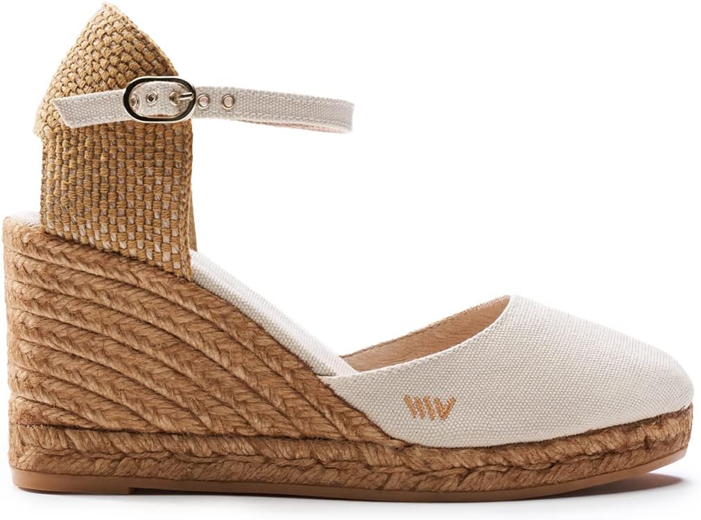 VISCATASatuna Espadrille Canvas Wedges Spain Handmade 3 ½” Heel Women's Sandals with Breathable Organic Cotton Canvas and 100% Natural Jute Midsole for All Occasions: Casual, Work, Party