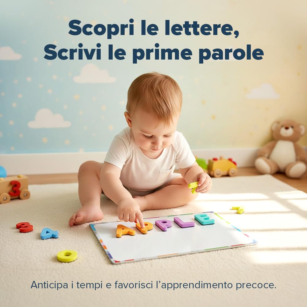 Smart Panda Set Completo di Magneti per Il Frigo con 182 Lettere e 81 Numeri e Simboli Magnetici per Bambini- Include 2 Contenitori, Lavagna Magnetica, Penne e Gomma