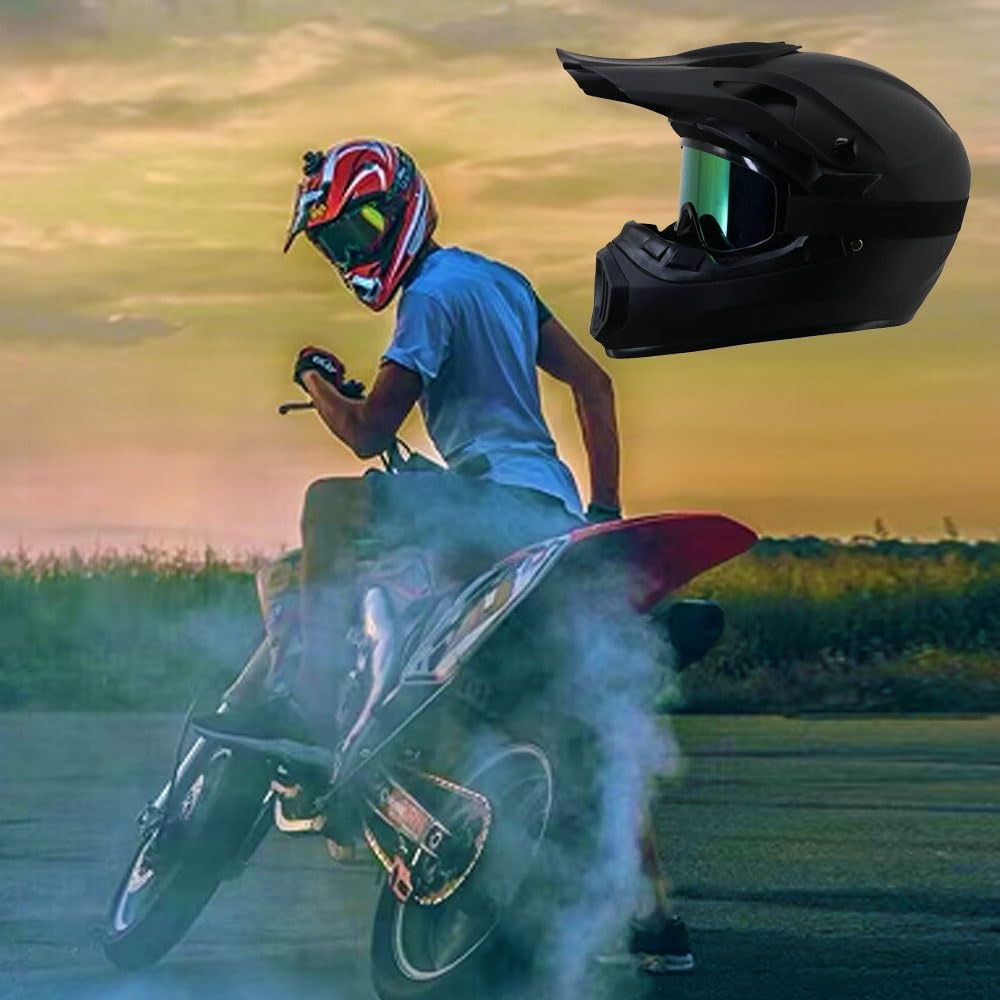 Jugend Erwachsene Elektro Dirt Bike Motorrad Helm Set für Jungen Mädchen Quad Bikes BMX MTB ATV Offroad Helm mit Schutzbrille Handschuhe Maske DOT Genehmigt
